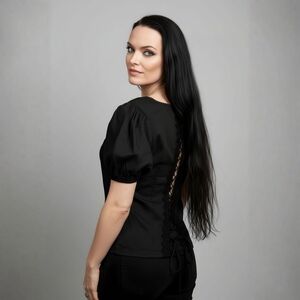 Widow ✦ Black Lace-Up Flutter Sleeve Top ✦ Romantic Gothic V-Neck Semi-Fitted S